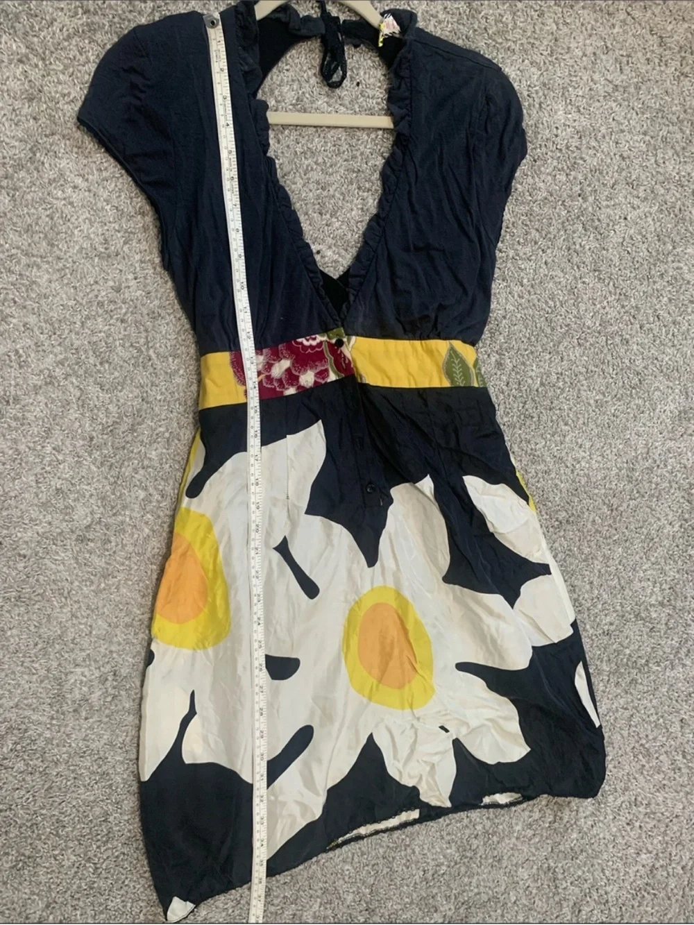 Free People Black Cut Out Back Boho Floral Cap Sleeve Mini Dress